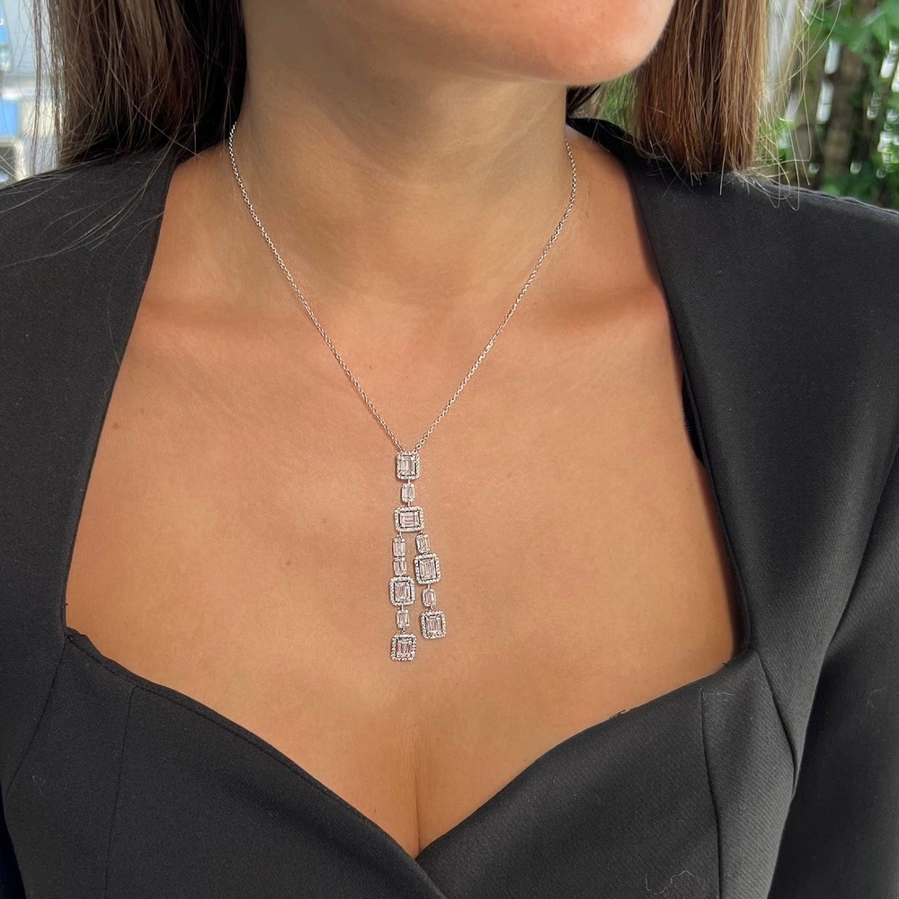 Baguette silver pendant with CZ diamonds - Sterling Silver 925 NEW!!! - Picture 2 of 3